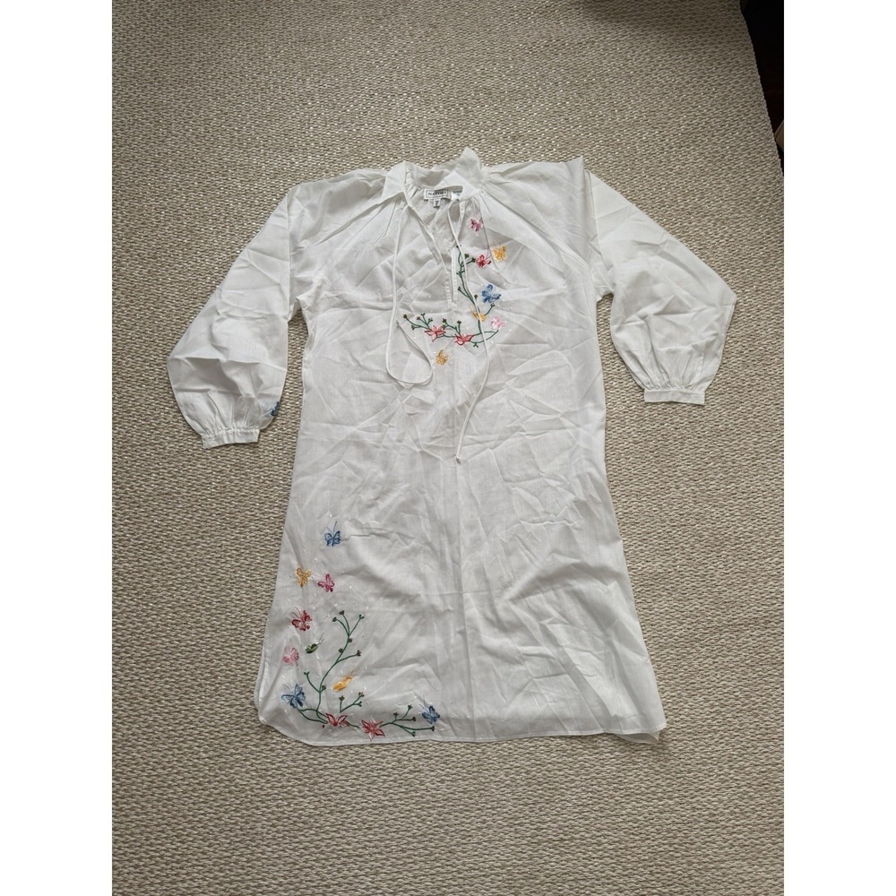 vintage natori nightgown Neiman‎ Marcus Cotton Boho Floral Butterfly Embroidered